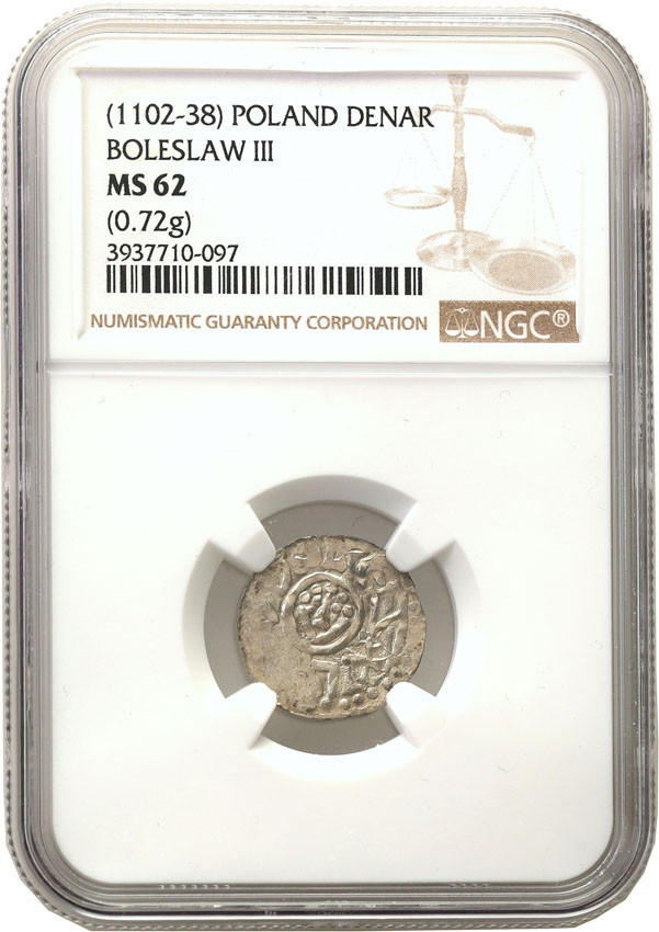 Bolesław lll Krzywousty (1107-1138). Denar śląski, Wrocław NGC MS62 (2 MAX) - RZADKOŚĆ R8